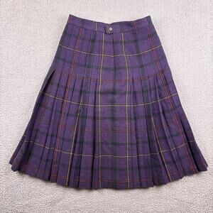 VTG Clan Laird Skirt Womens 15 Purple Tartan Plaid Made In Scotland Wool Pleated